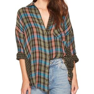 FREE PEOPLE**Plaid Button-Up Women's Top
